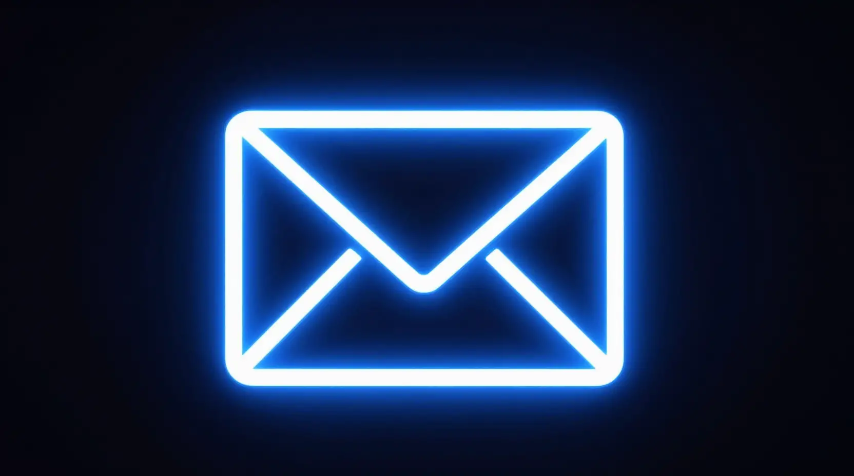 A glowing neon email icon against a pitch-black background