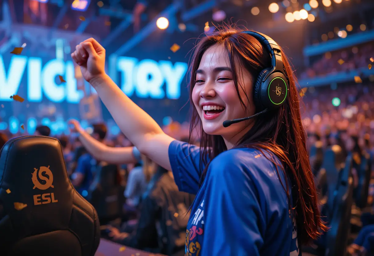 Young Esports Competitor Celebrates Victory Amid Tears And Raised Fists