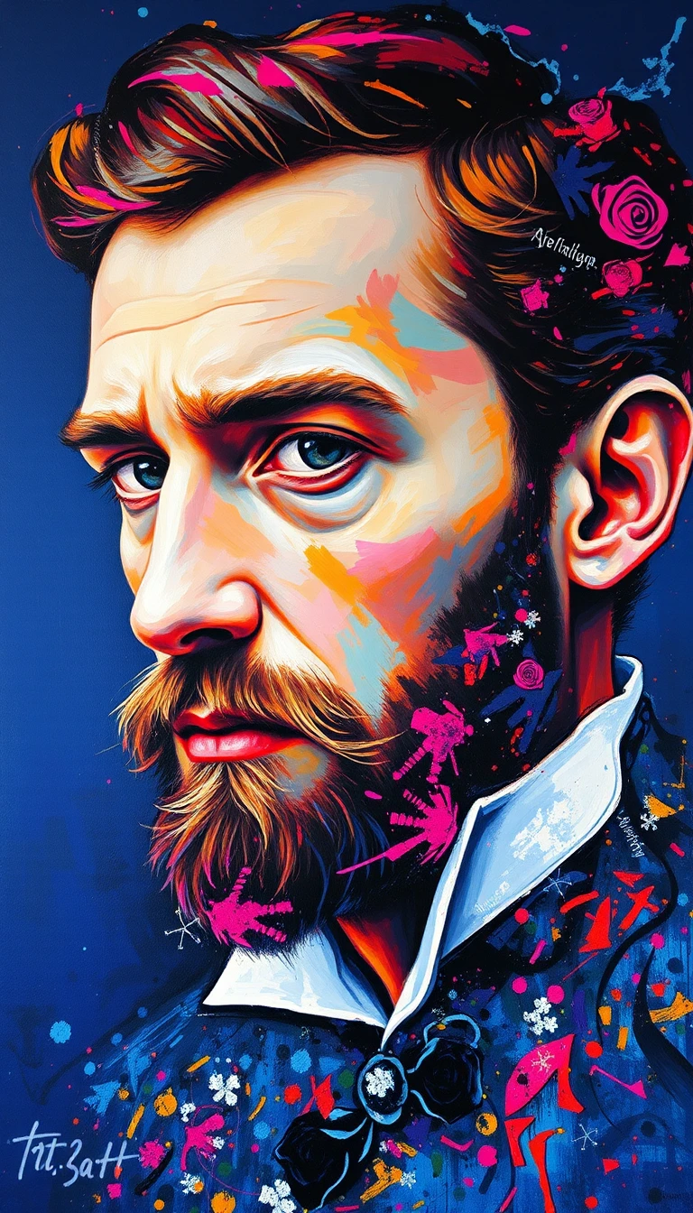 A French man in an 1880s hat rendered in vibrant impasto