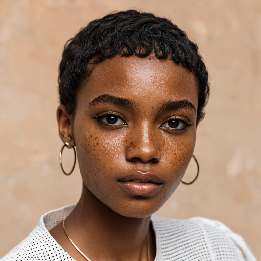 Nigerian model Akora Bello in a freckled close-up headshot
