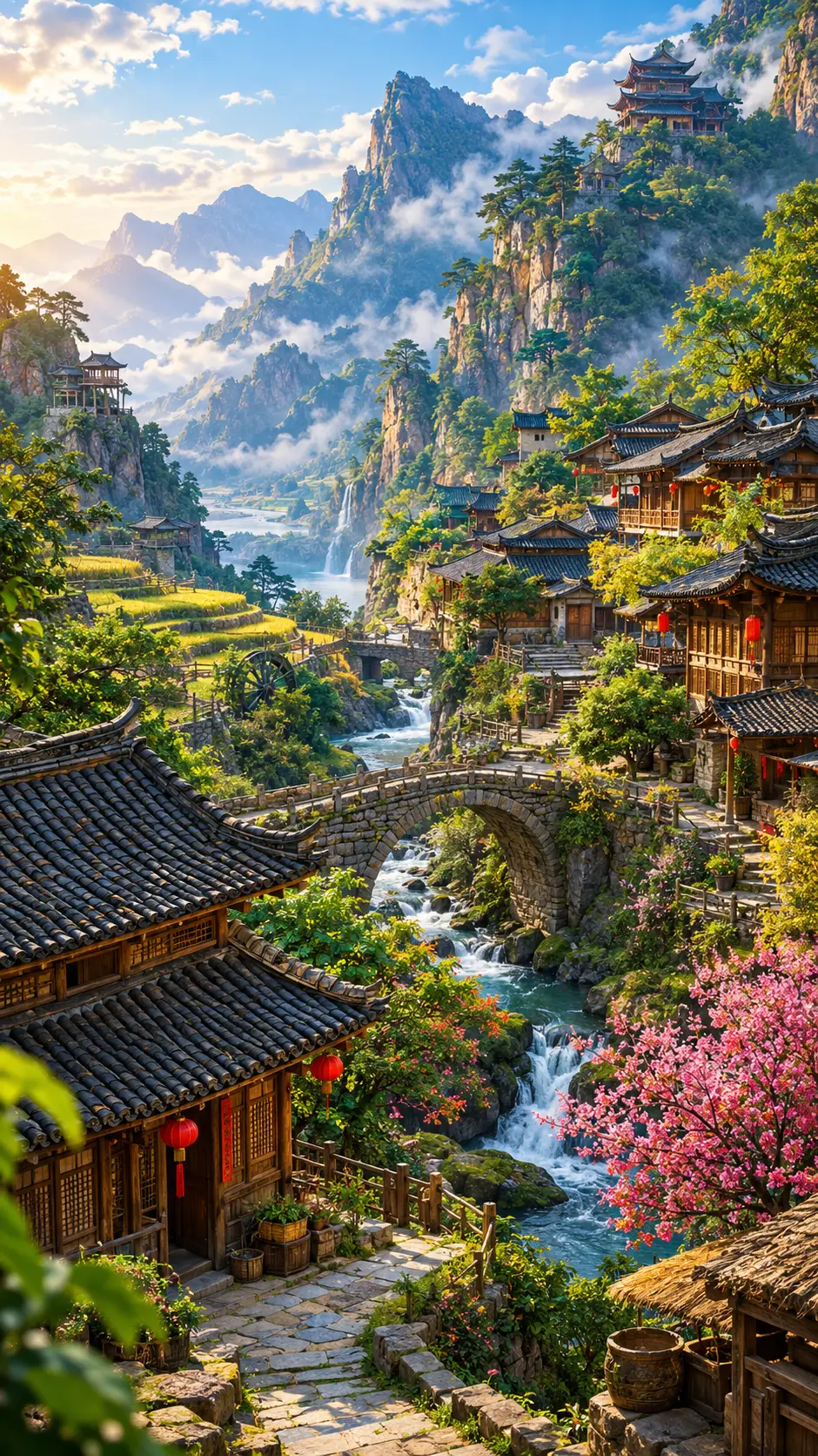 A 17th Century Chinese Mountain Village in Digital Illustration