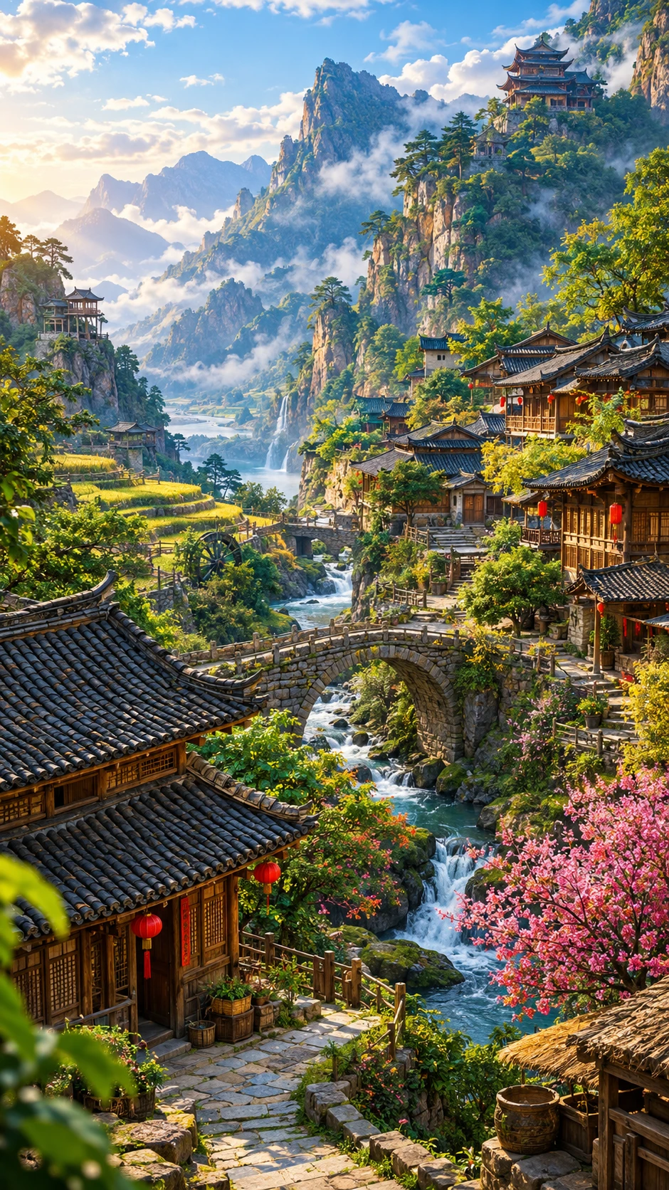 A 17th Century Chinese Mountain Village in Digital Illustration