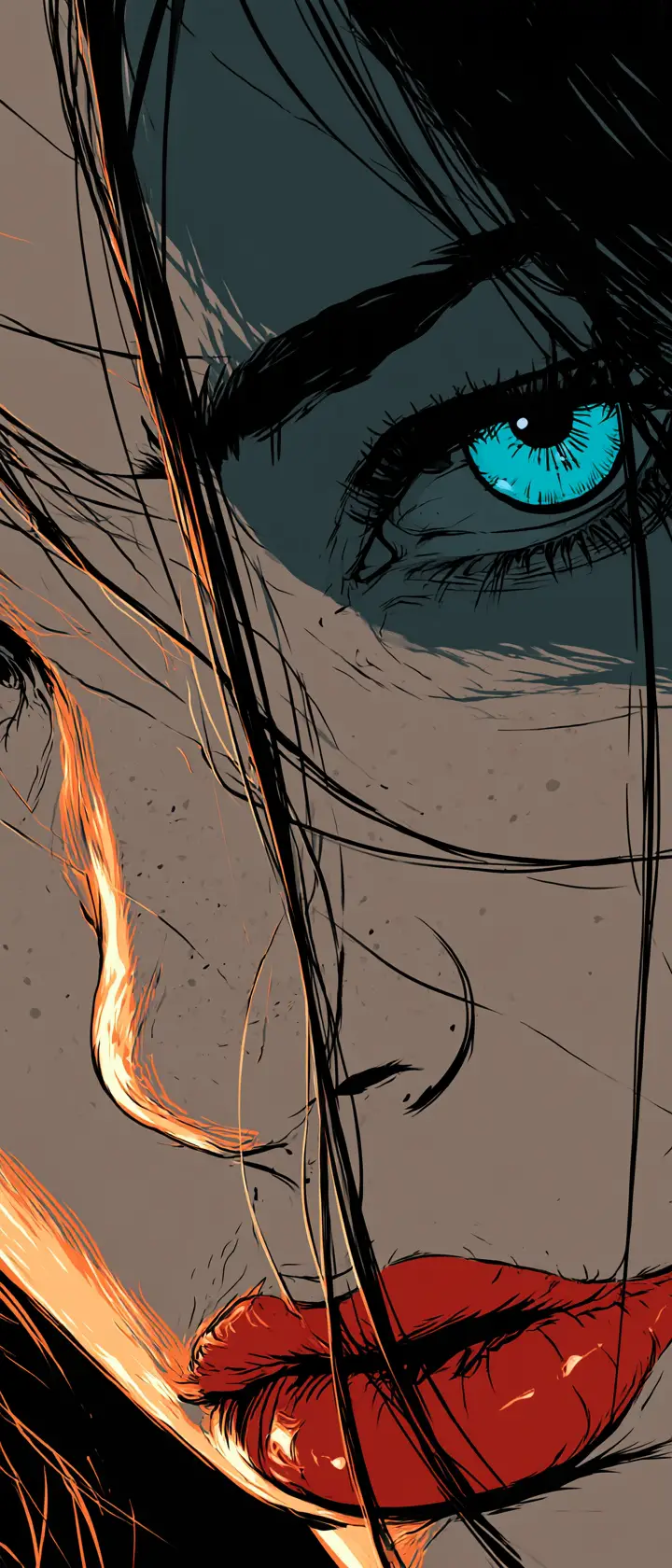 Lo sguardo appassionato di una donna in un ritratto a fumetti ad alto contrasto