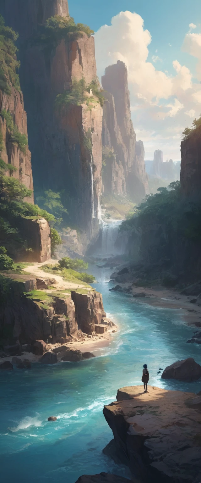 Un viaje fluvial encantador junto a un gigantesco monumento de cristal en orillas arenosas