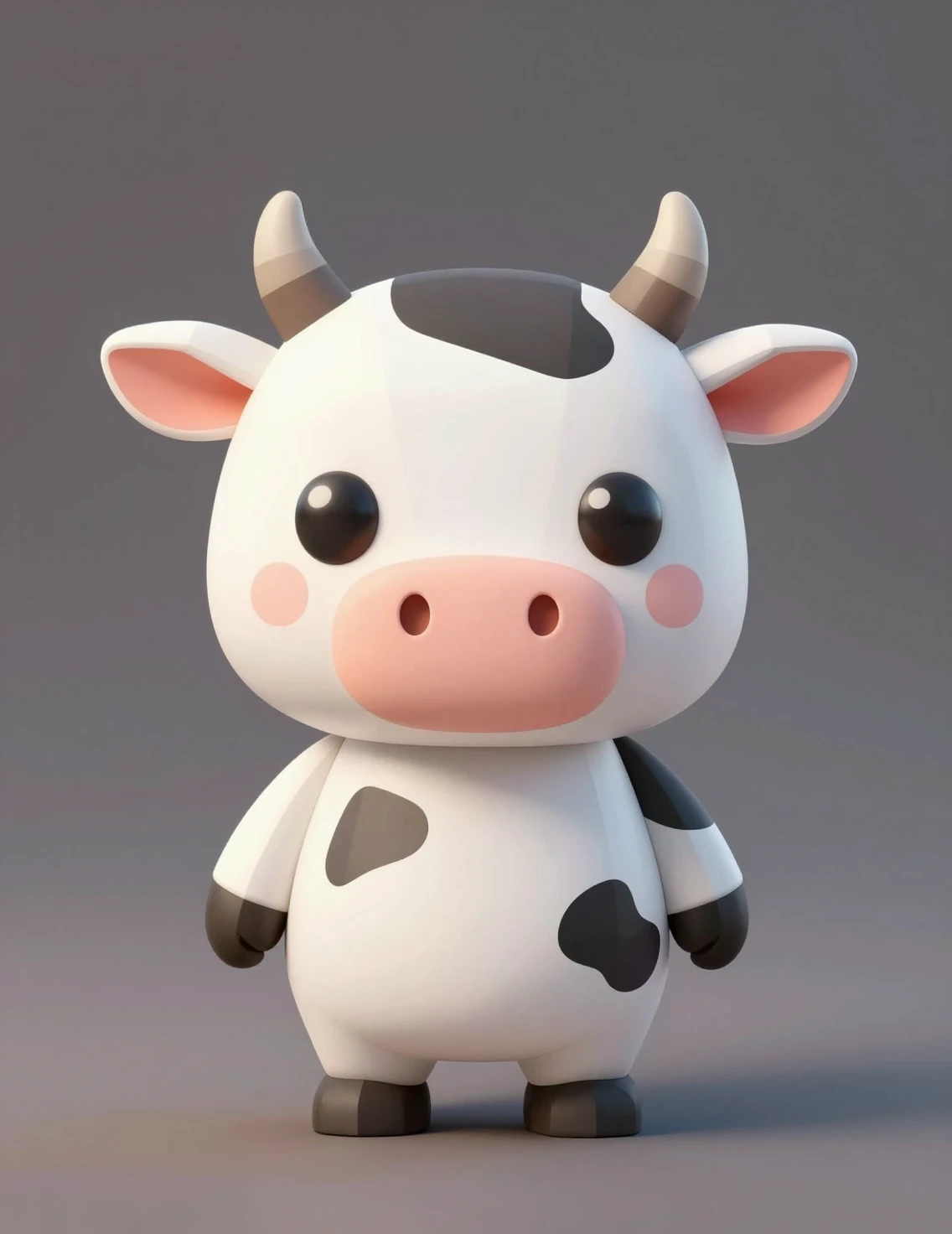 A low-poly cartoon cow stands against a neutral background