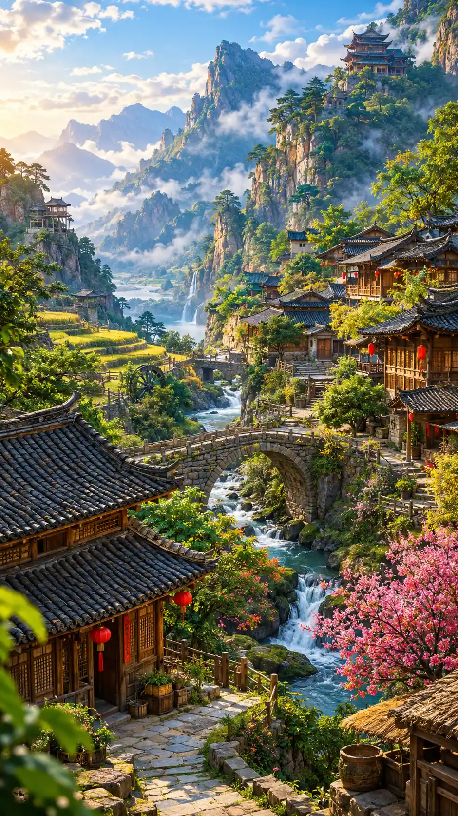 A 17th Century Chinese Mountain Village in Digital Illustration