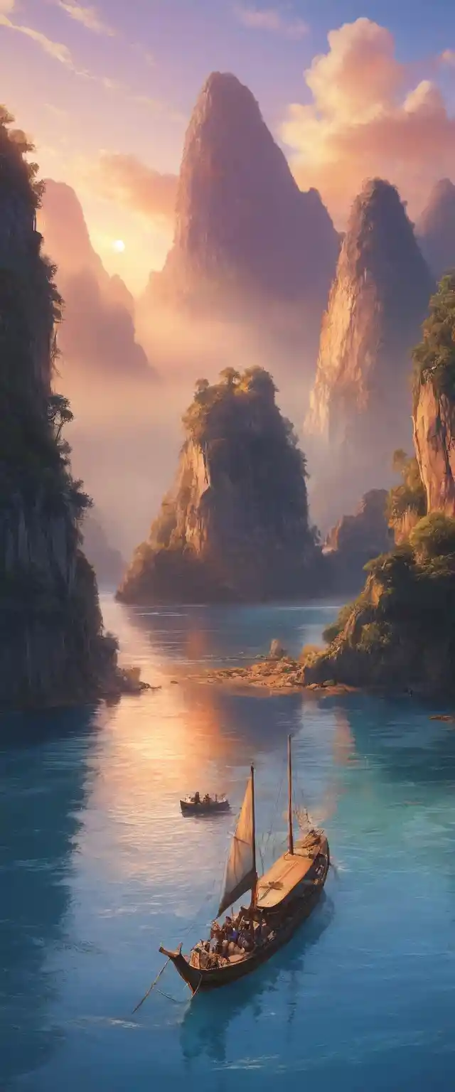Un monumento de cristal se alza junto a un río sinuoso al atardecer