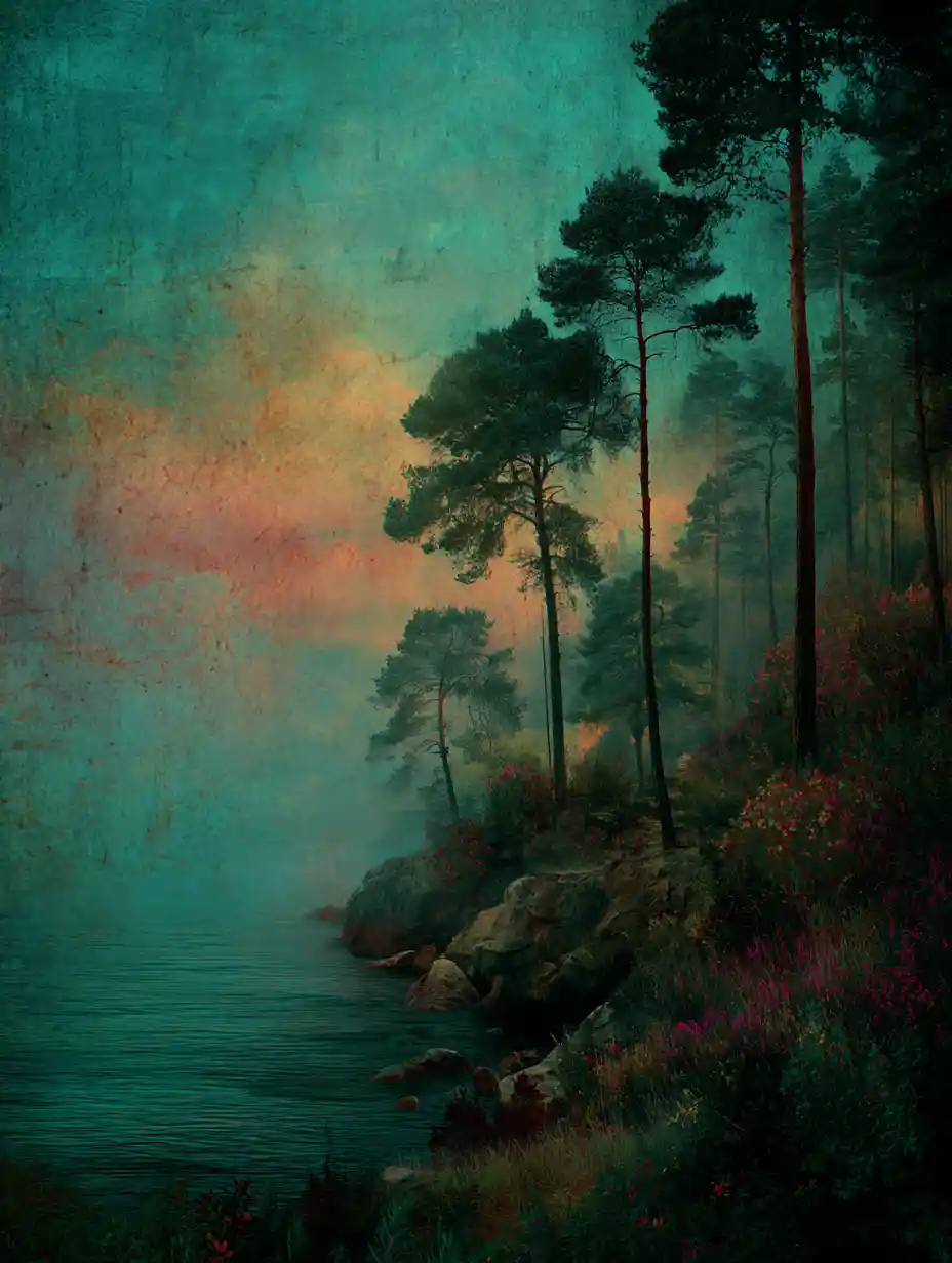 A surreal seascape emerges through soft spectral haze