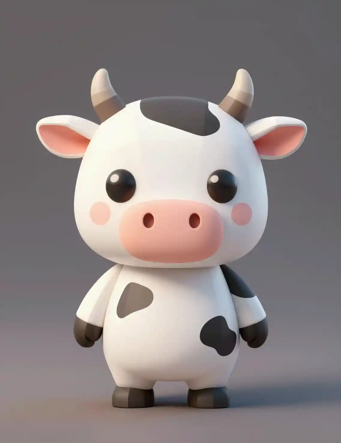 A low-poly cartoon cow stands against a neutral background