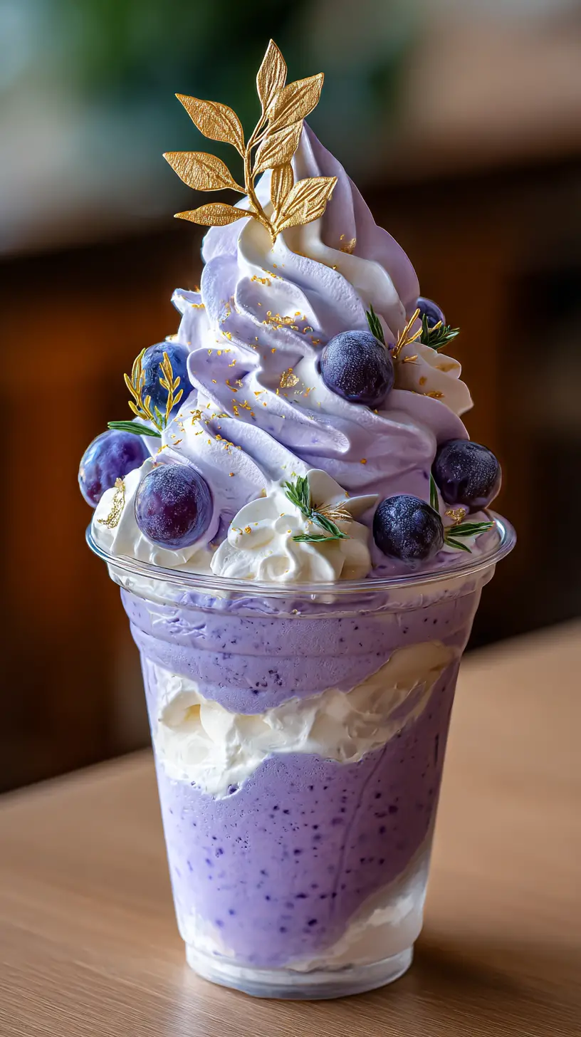ウベアイスとホイップクリームのぶどうパフェ