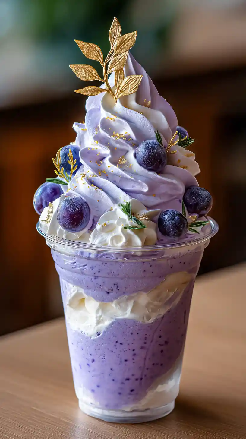 A Grape Parfait With Ube Ice Cream And Whipped Cream
