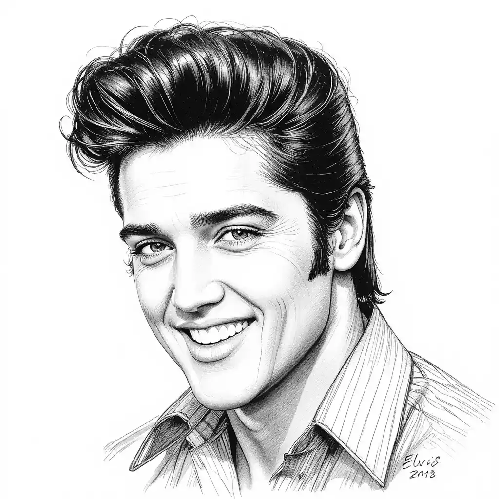 A Young Elvis Presley Smiles In A Detailed Pencil Portrait