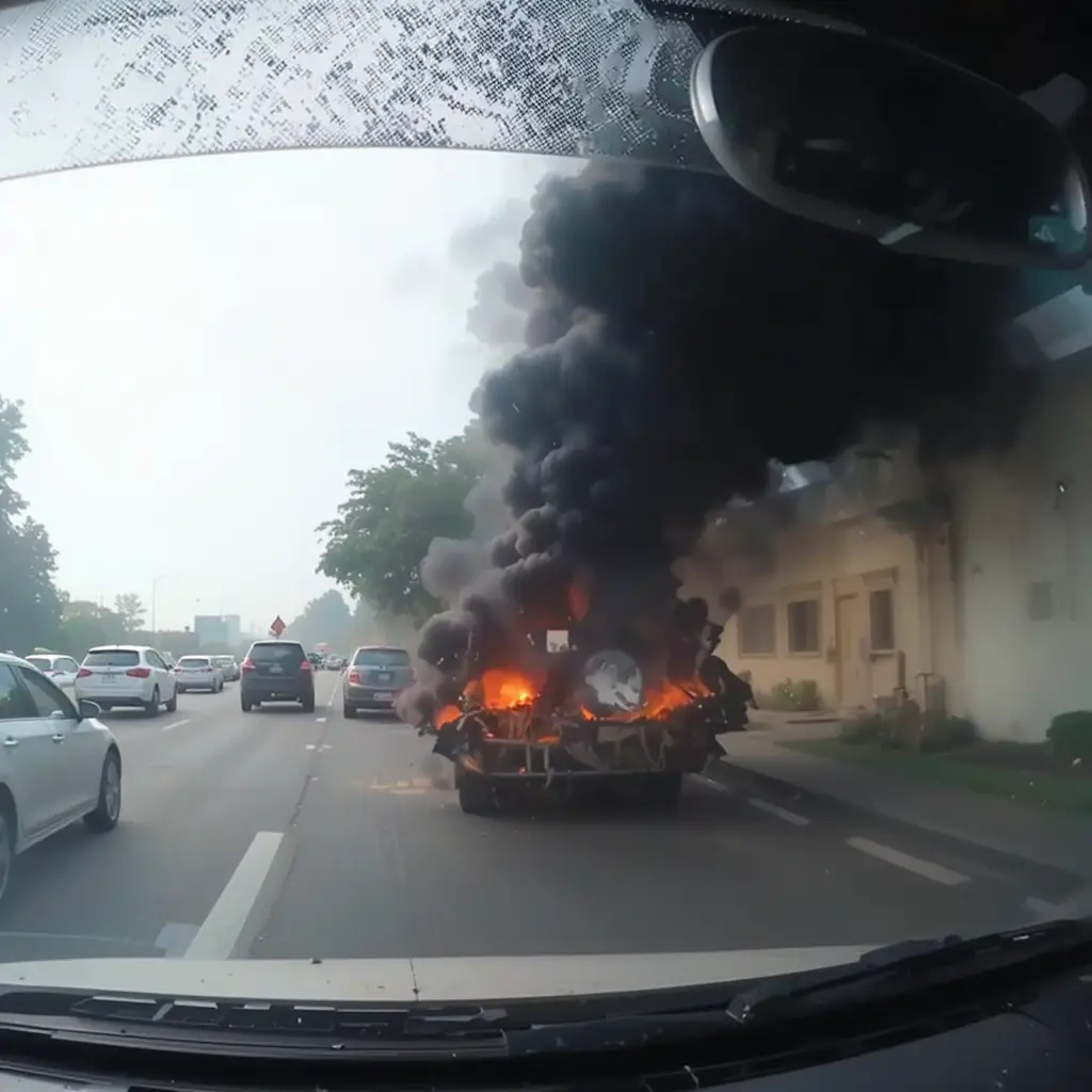 Un incidente repentino en la carretera grabado por una cámara de salpicadero o de tráfico