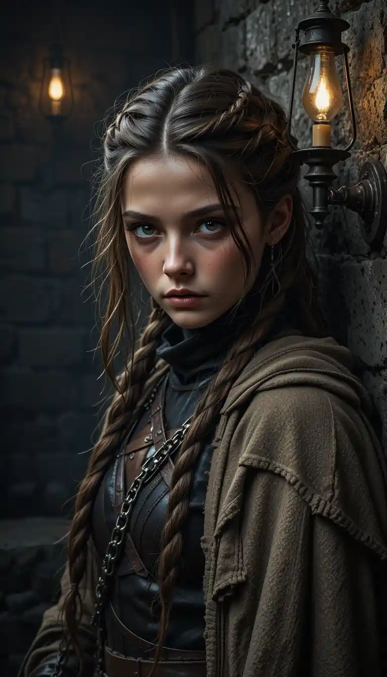 A Young Mercenary Bound In A Shadowed Medieval Dungeon