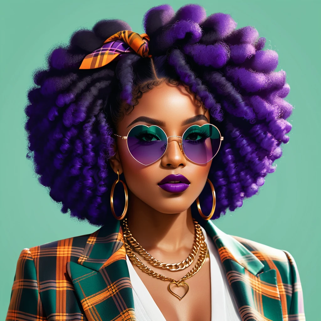 Retrato en primer plano de una mujer con un llamativo afro color turquesa