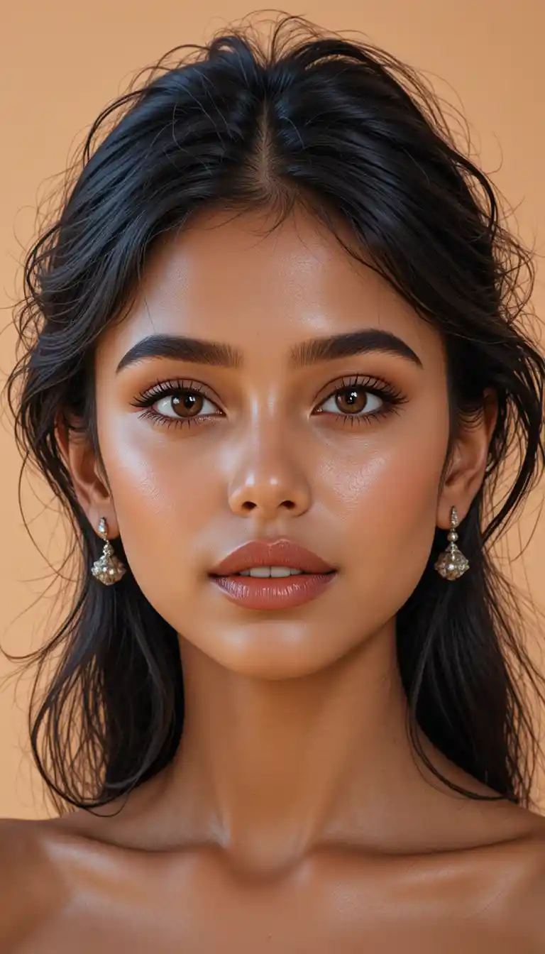 A Young Indian Woman With Wavy Dark Hair And A Gentle Smile