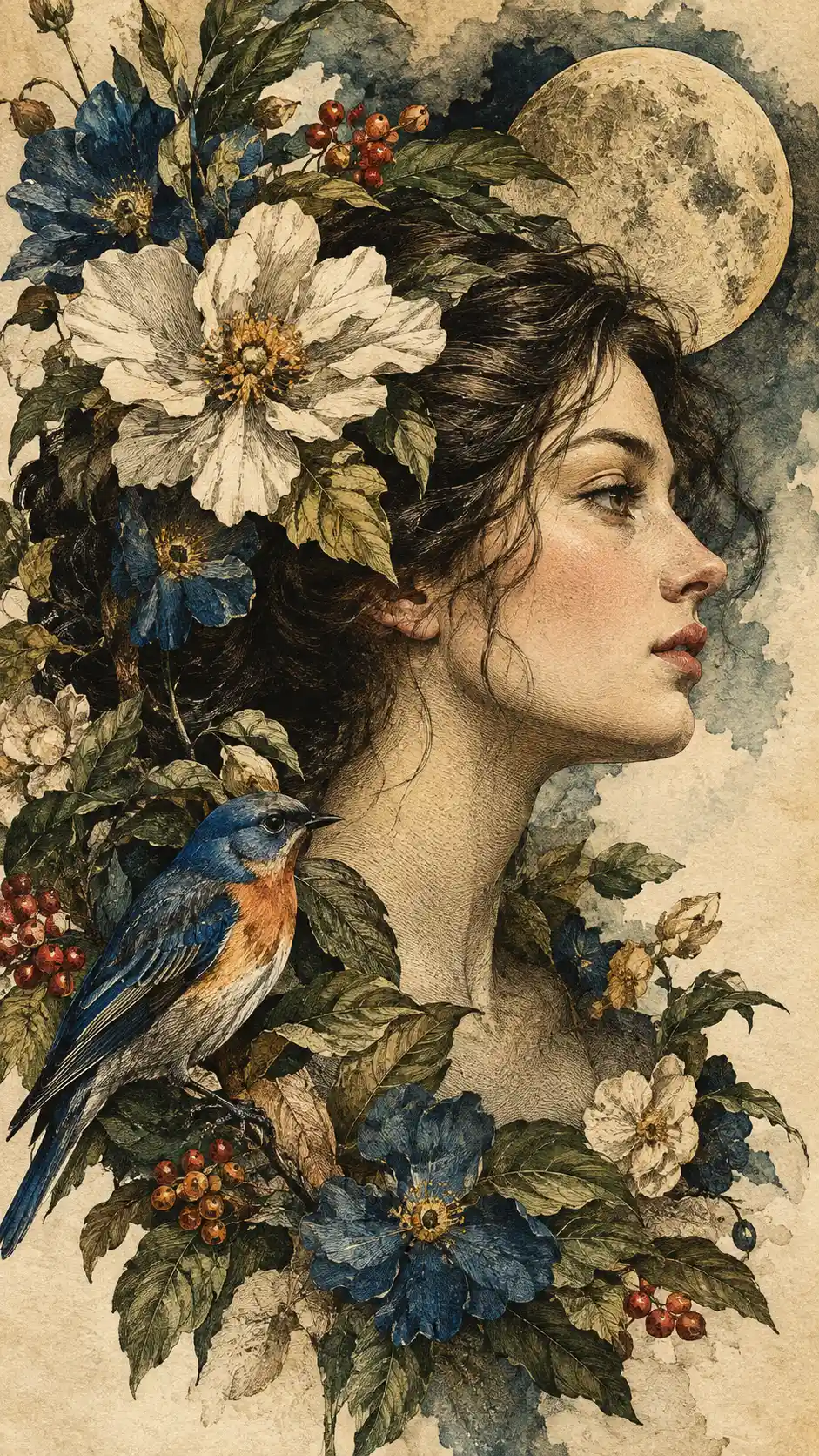 Botanical Forms Rendered in Engraved Lines and Subtle Watercolor Washes