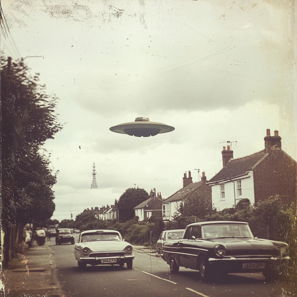 A vintage space opera cover framing a British postwar street scene