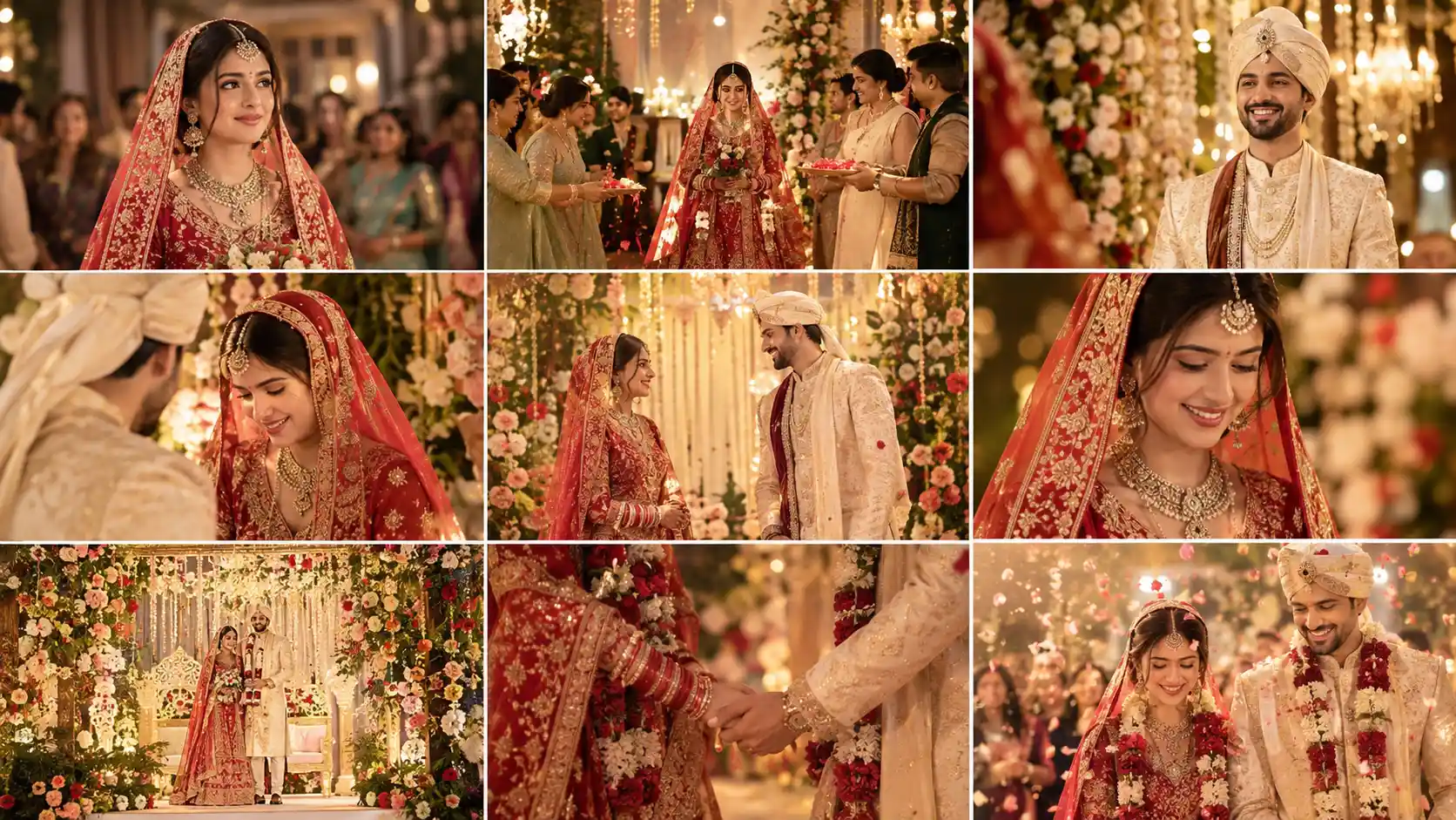 A South Asian bride makes her entrance toward the wedding stage