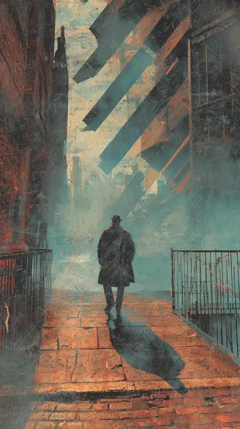 A Weary Figure Stands Beneath London’s Harsh Postwar Street Shadows