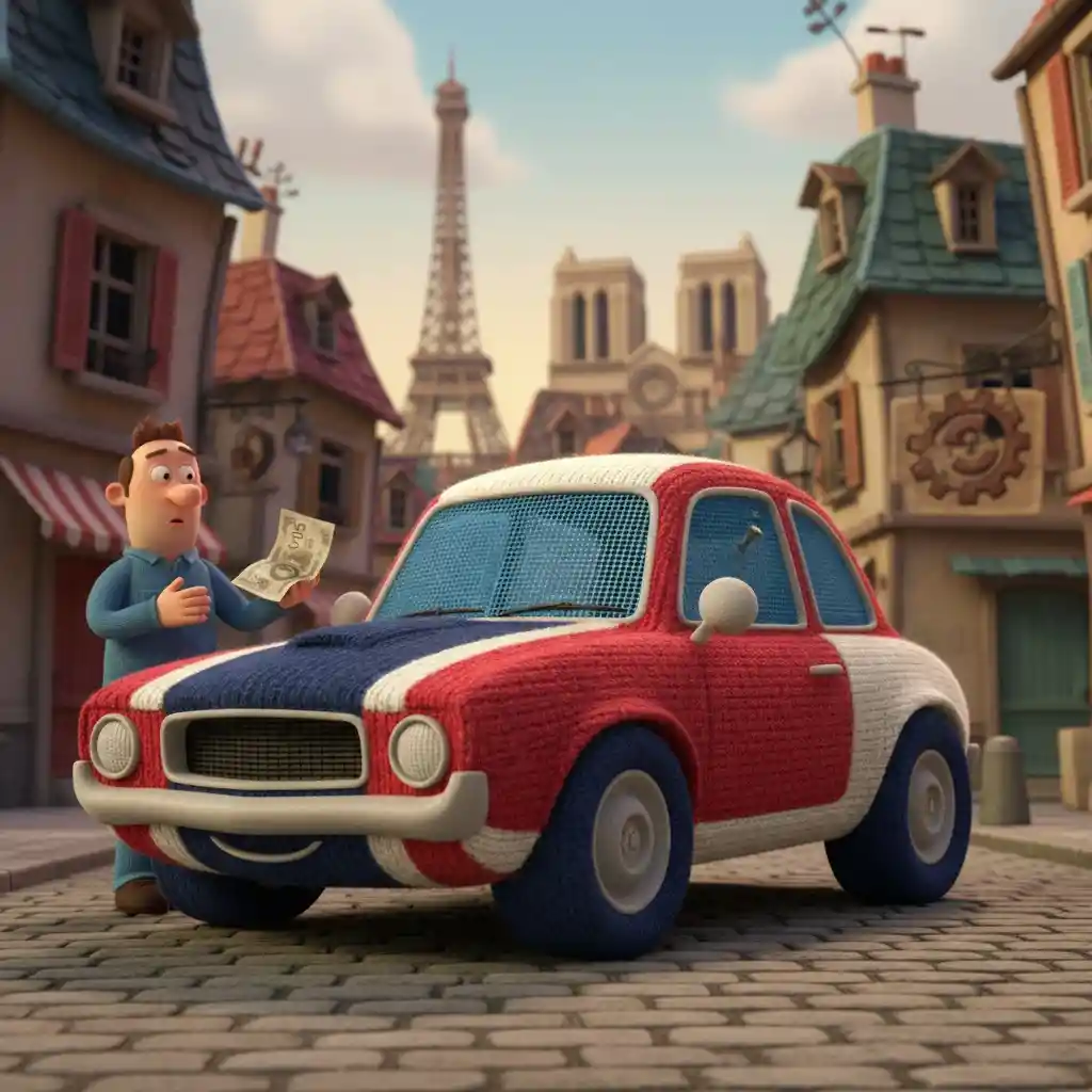 A knitted plush character in a Jellycat city capsule animation