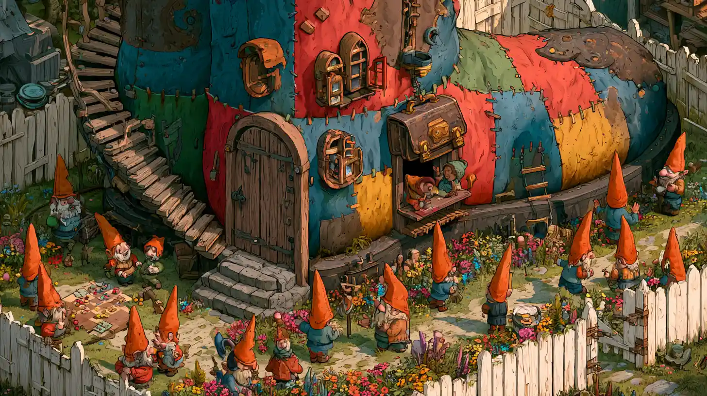 A Gnome Condominium Built From A Weathered Boot And Old Cans