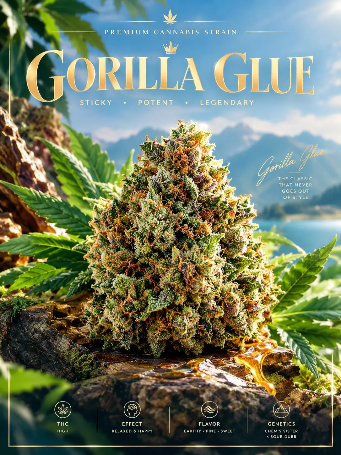 A Gorilla Glue Cannabis Strain Poster in Bright Pastel Colors