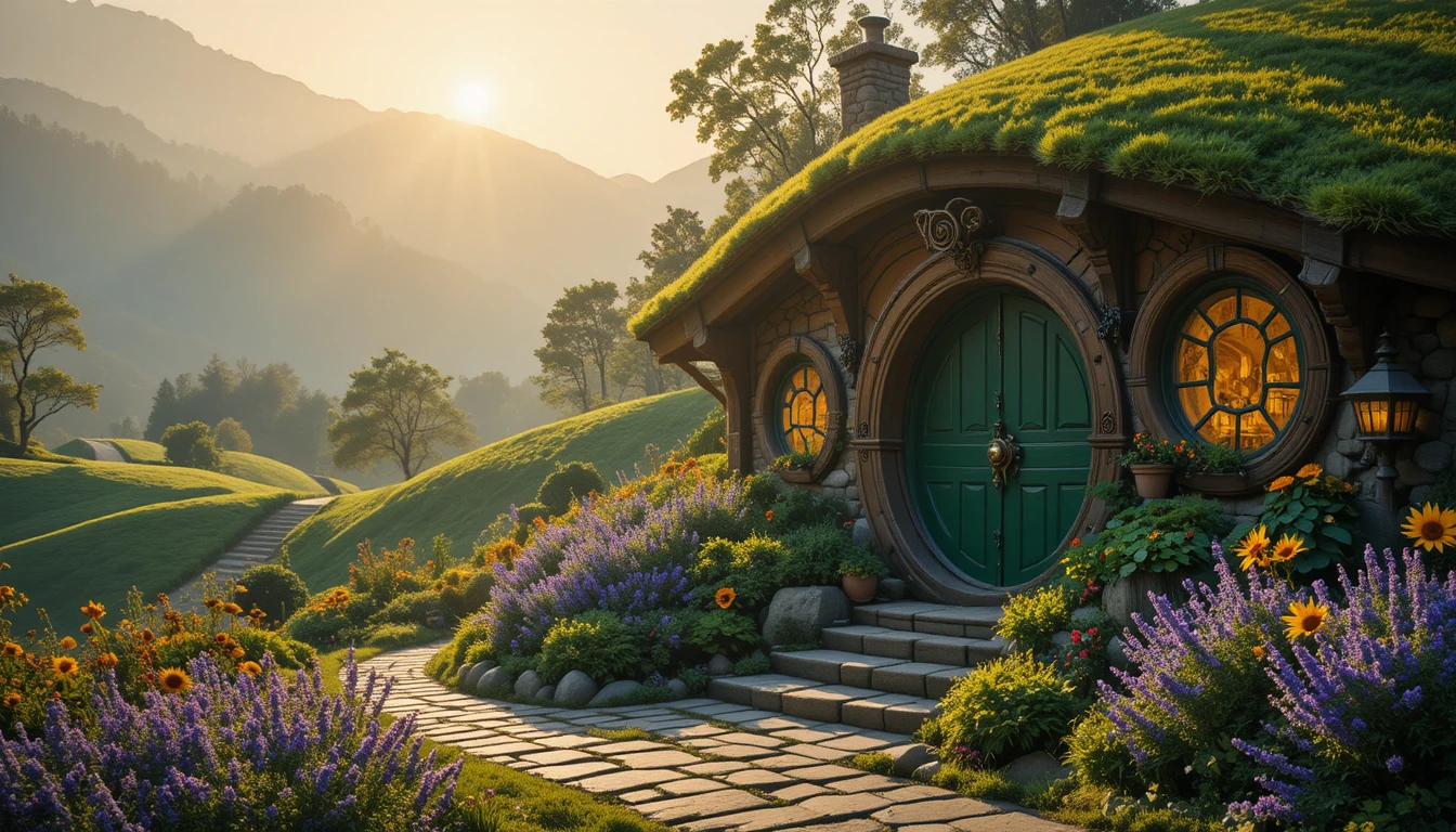 A hobbit home nestled in a lush green hillside