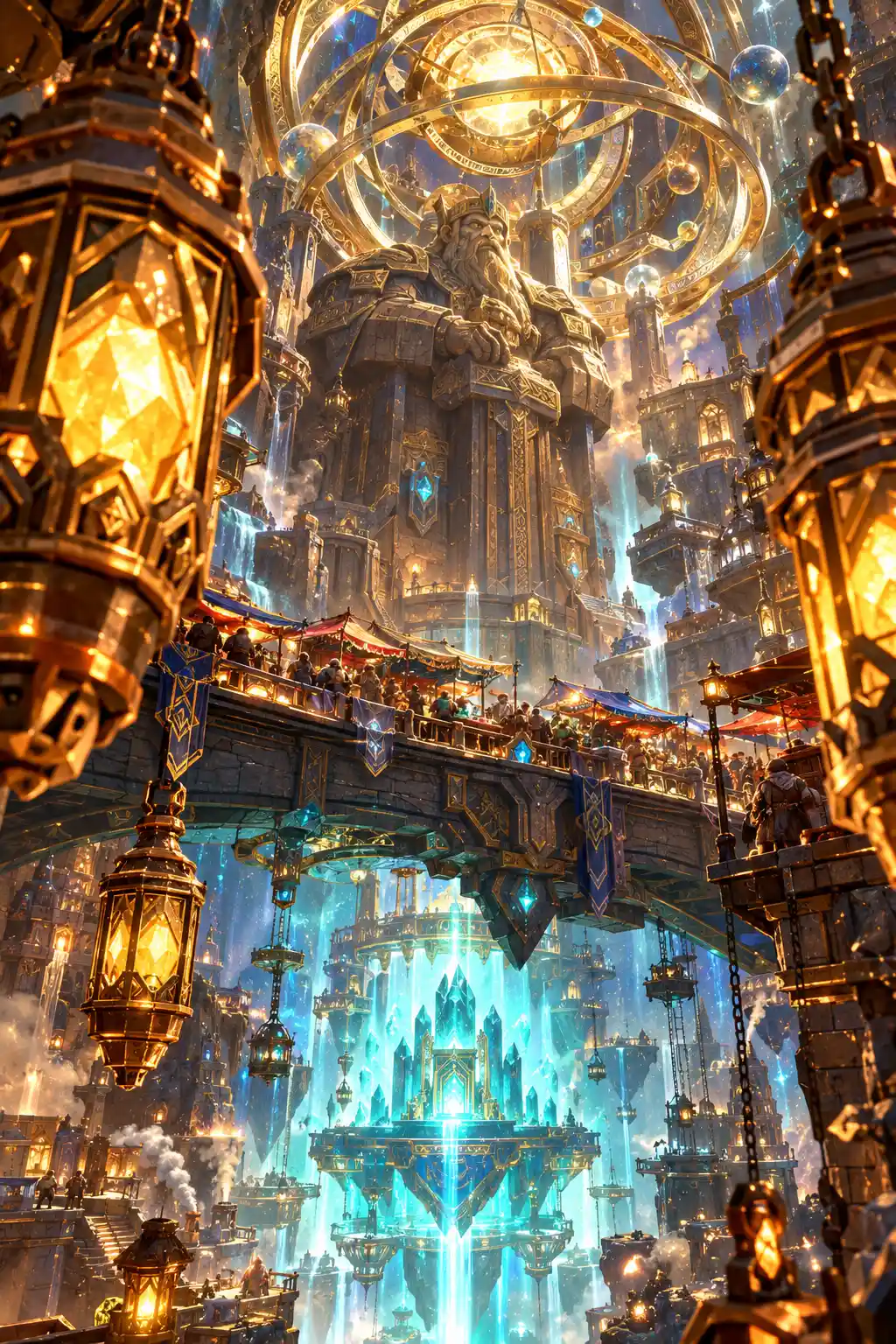 A Dwarven Fortress Frames a Radiant Turquoise Crystal Throne