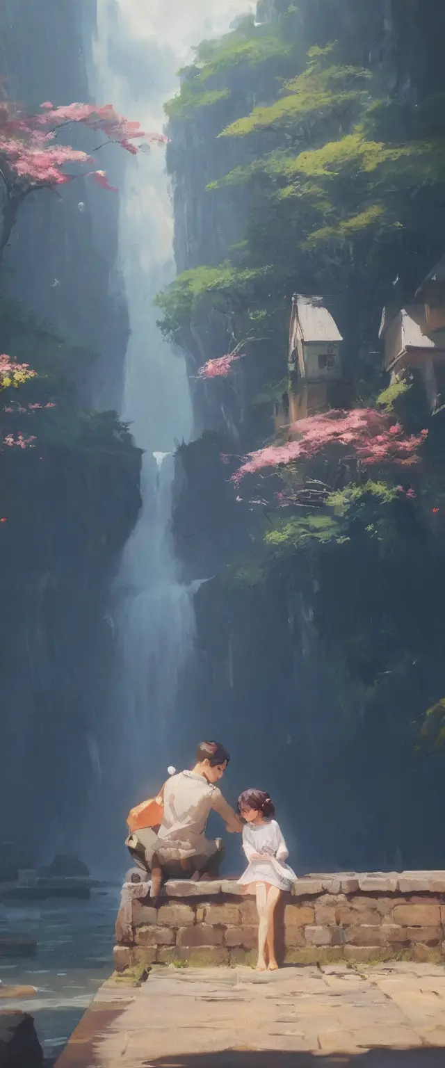 Pintura digital inspirada en el anime, llena de fantasía, con efectos glitch y movimiento diagonal