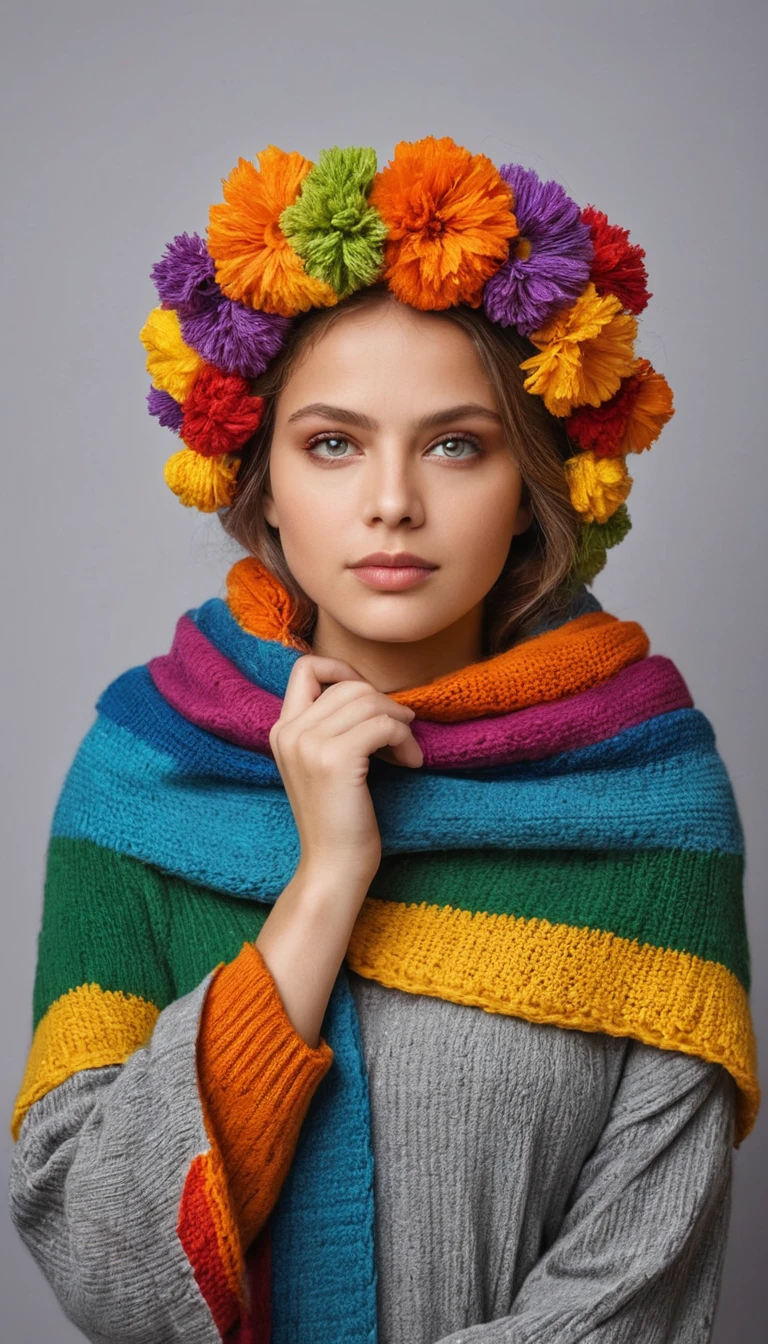 A Smiling Mother Cradles Her Baby in a Rainbow Hooded Blanket