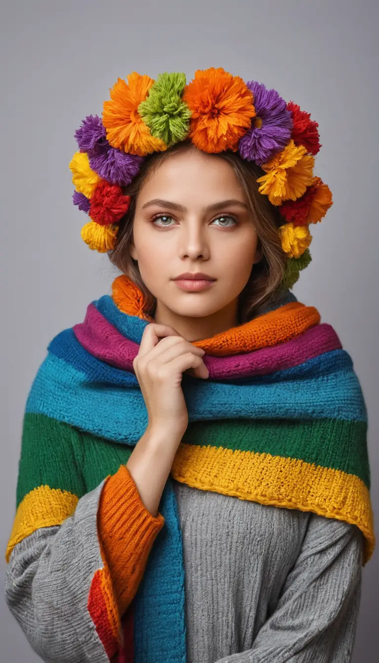 A Smiling Mother Cradles Her Baby in a Rainbow Hooded Blanket