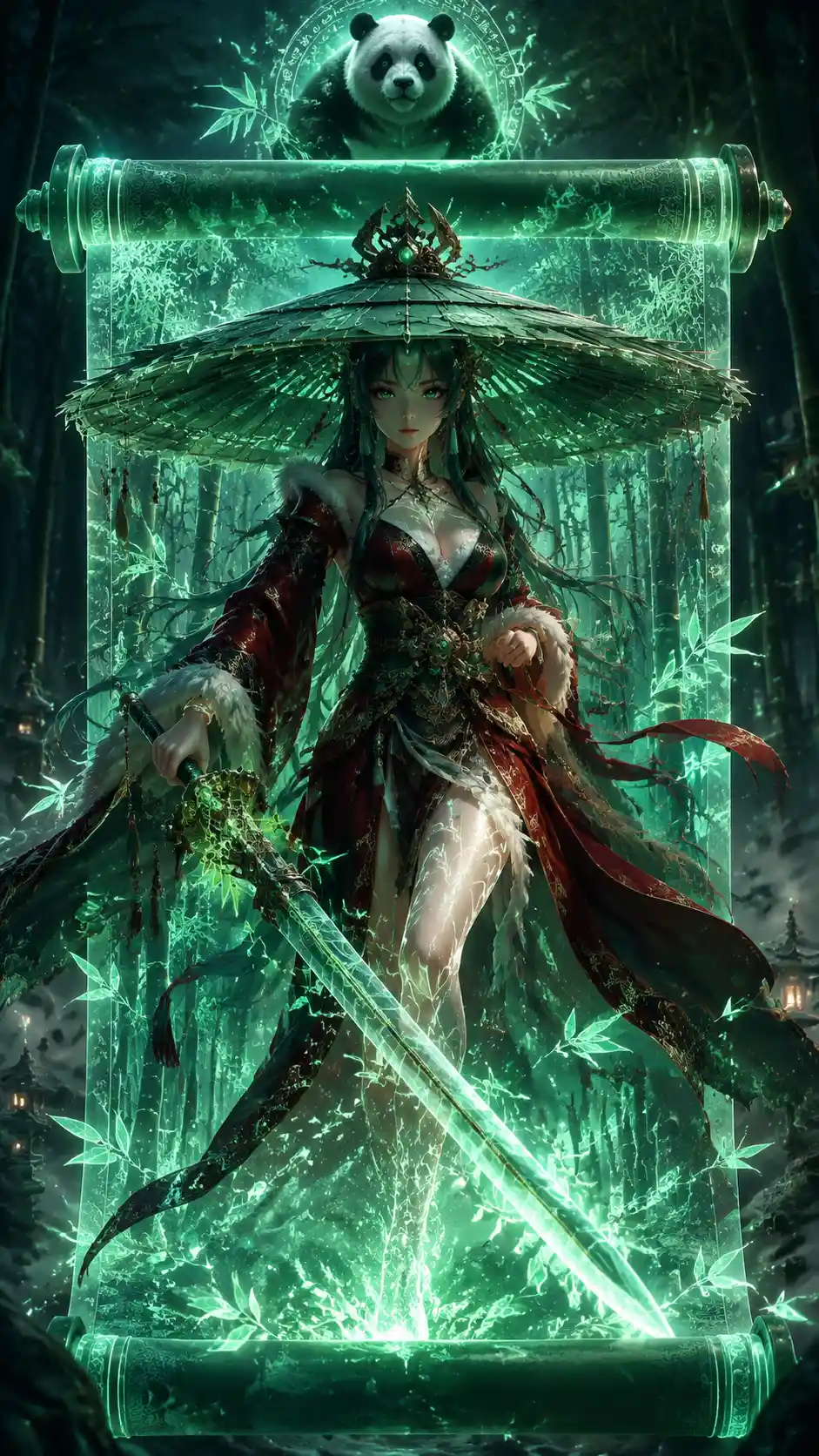 竹靈女劍士從古老的翡翠卷軸中現身