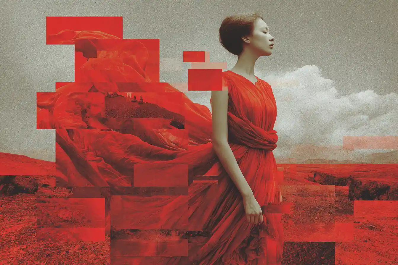 A European Woman Dissolves Into a Surreal Pixelated Blur