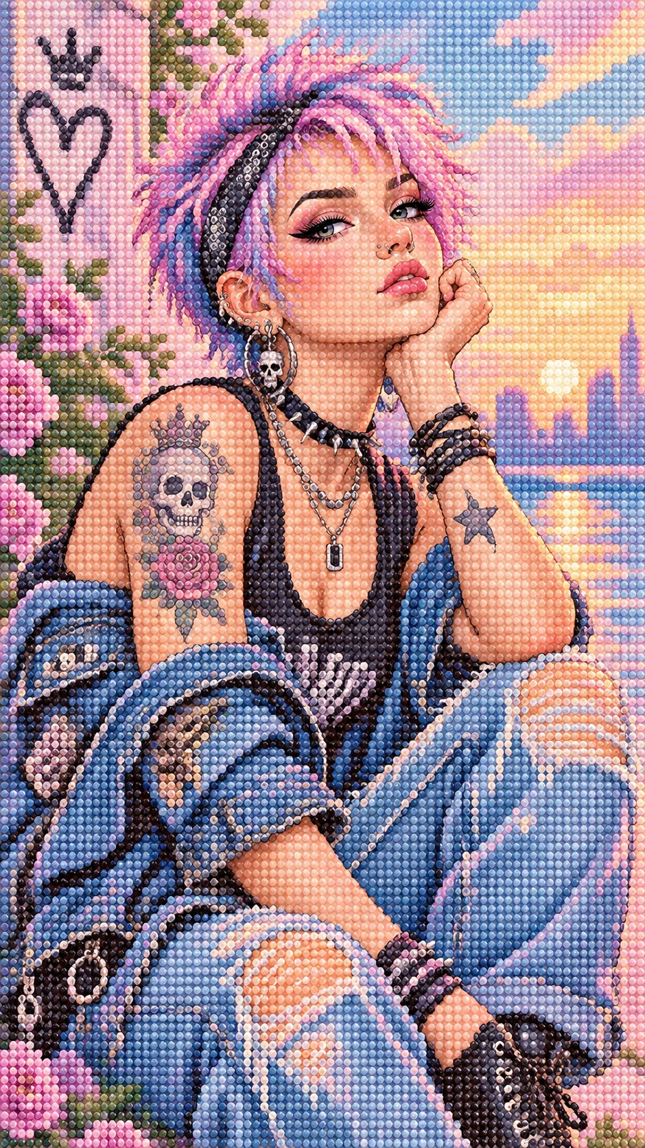 Donne punk in un design di diamond painting dai toni pastello e dall’atmosfera onirica
