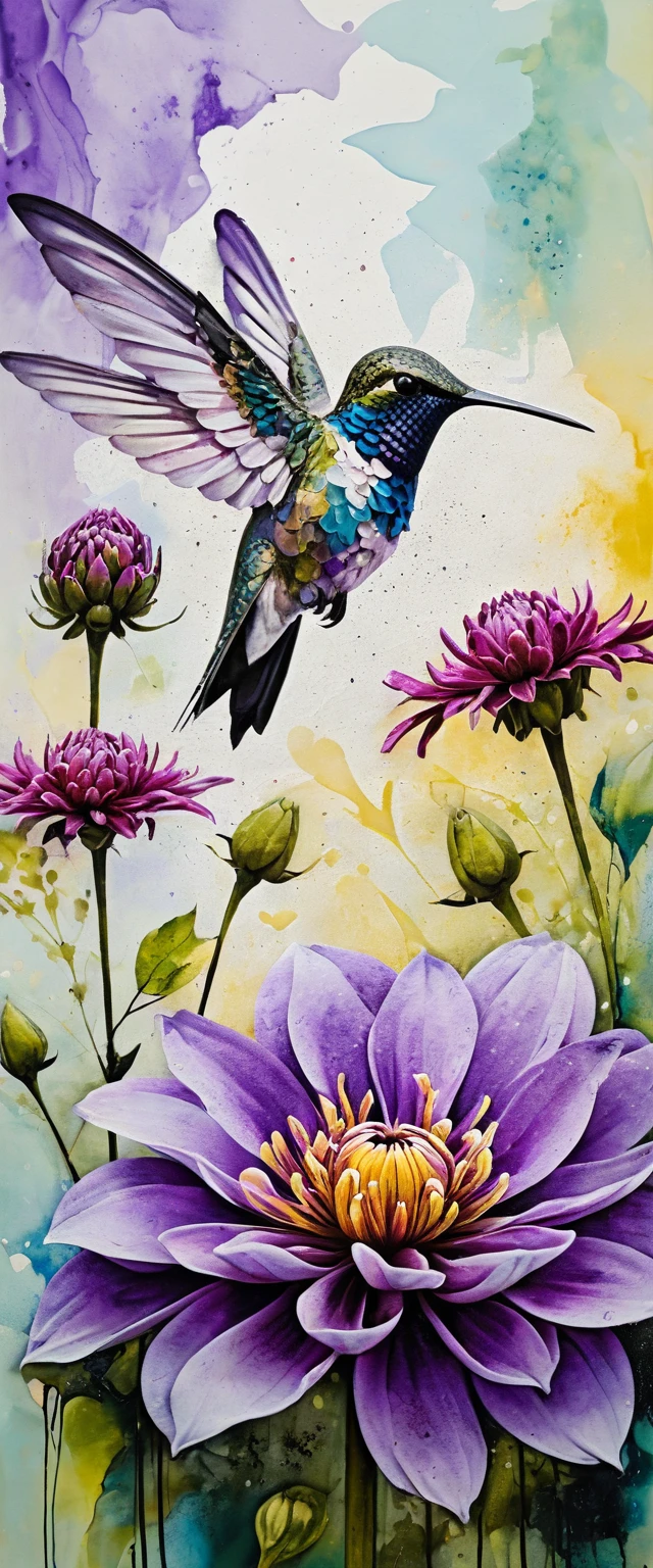 A vivid lilac fantasy flower in textured alcohol ink