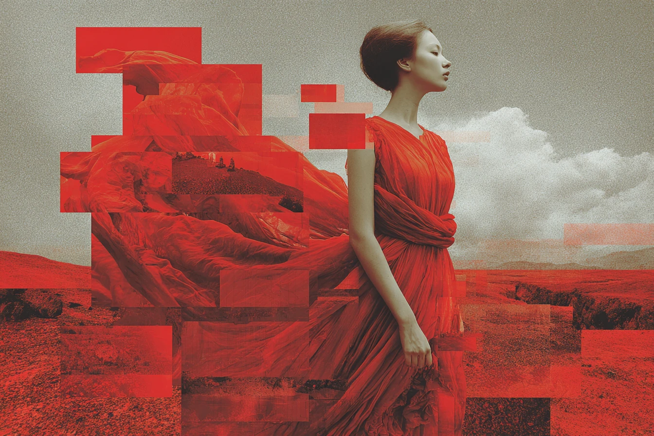 A European Woman Dissolves Into a Surreal Pixelated Blur