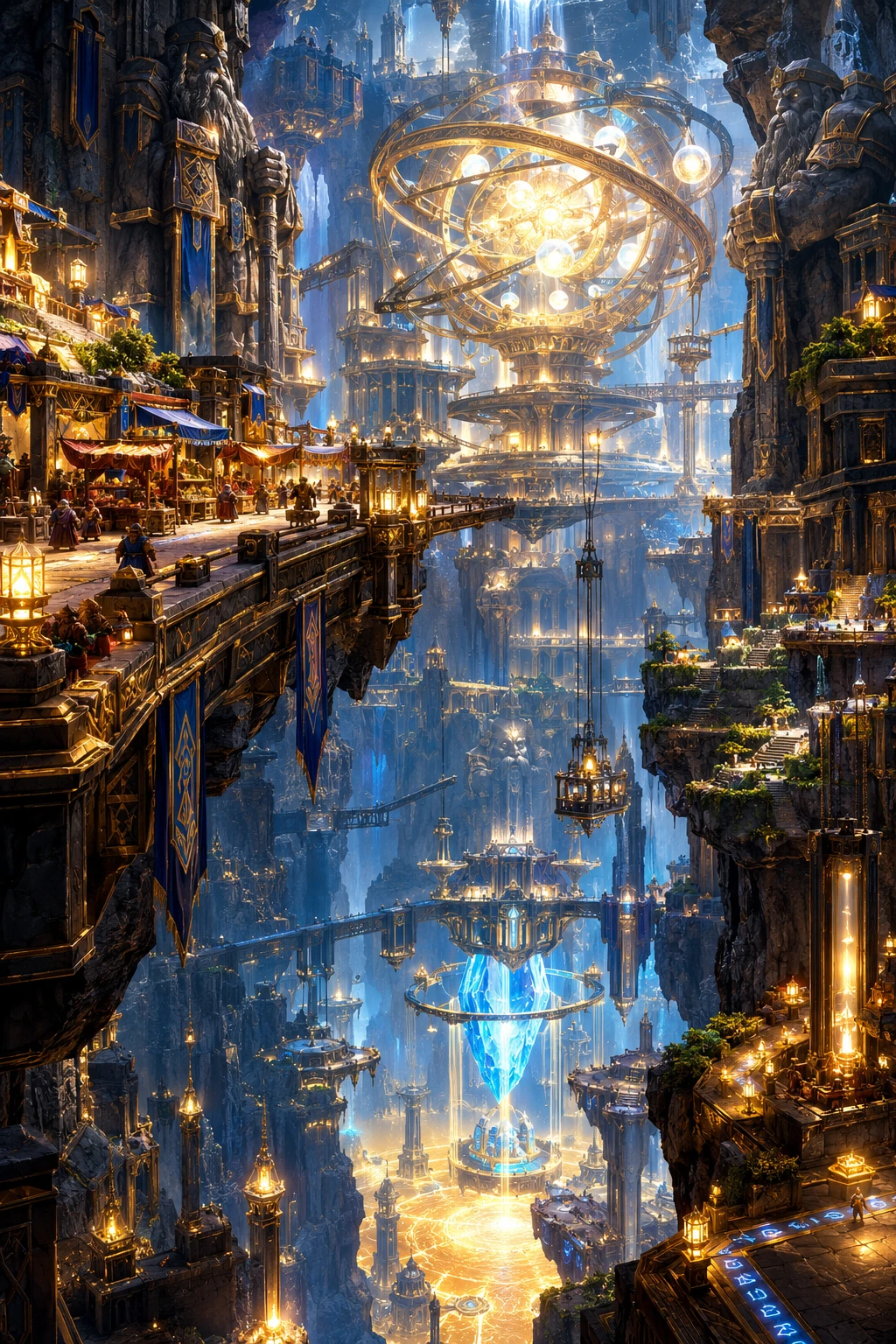 A vast dwarven metropolis fills a seemingly endless underground abyss