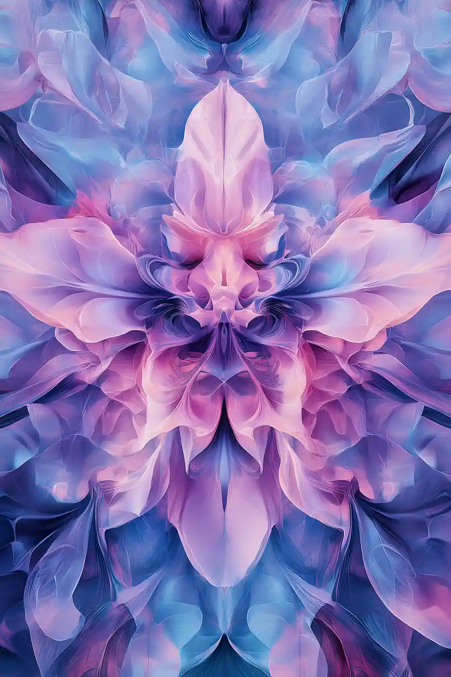Surreal Biomorphic Forms Blend With Florals In Pastel Metallic Lilac Tones