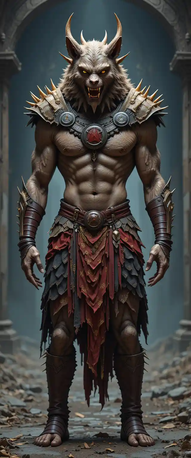 Armored wolf guardian stands before the Gates of the Underworld