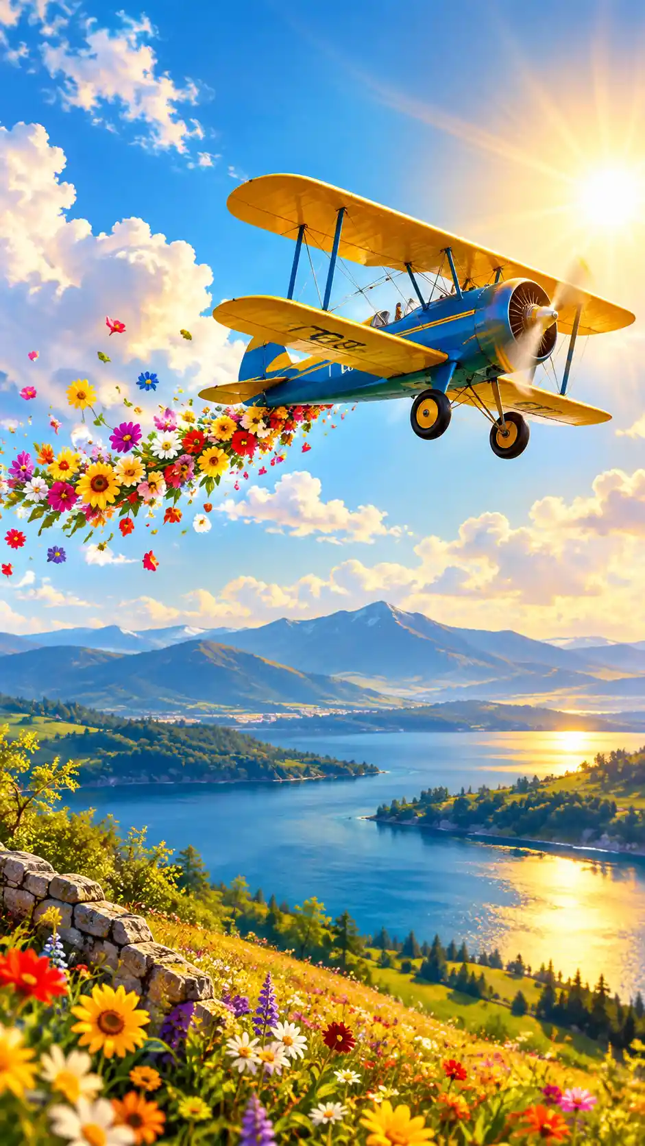 A Vintage Airplane in Bright Sunshine With a Cheerful Heartwarming Feel