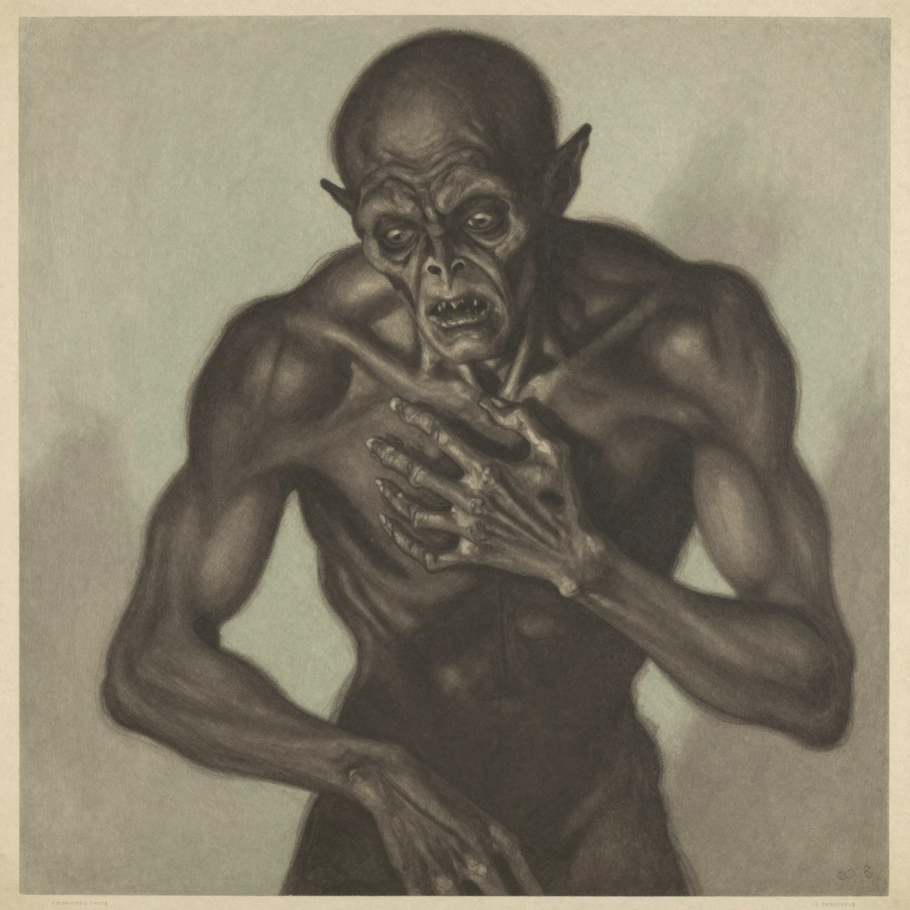Un retrato de un monstruo tembloroso en una ilustración expresionista vintage