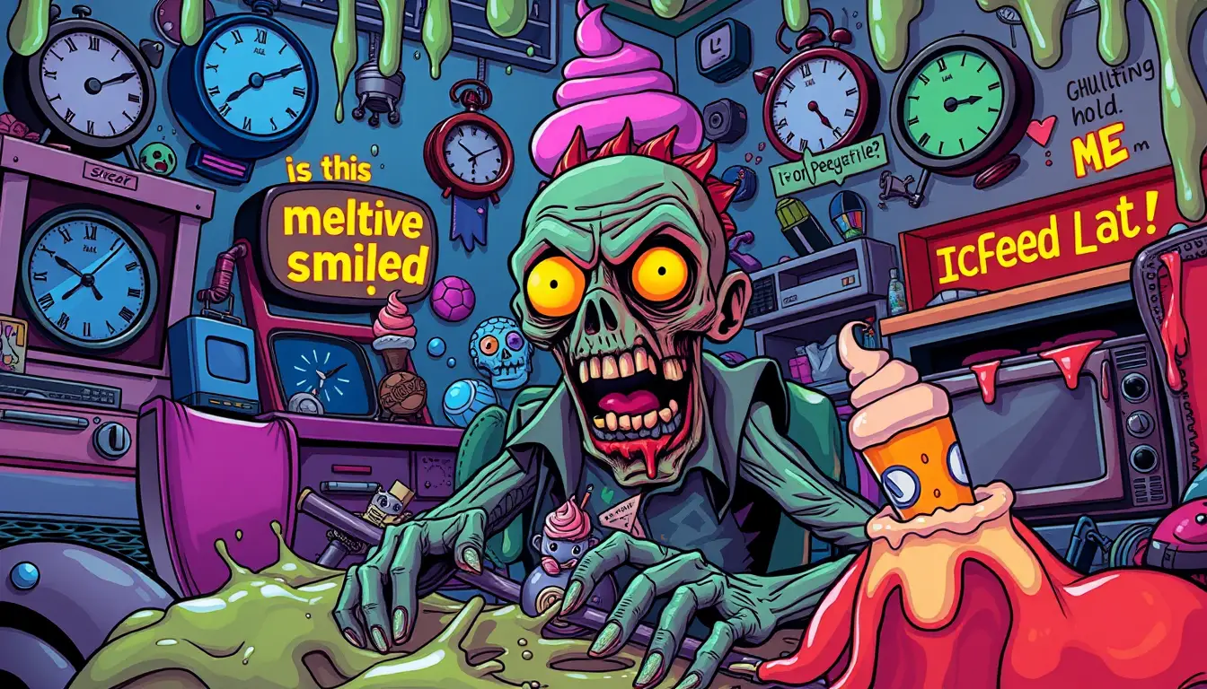 A Vegetarian Zombie Surrounded by Menacing Living Household Objects