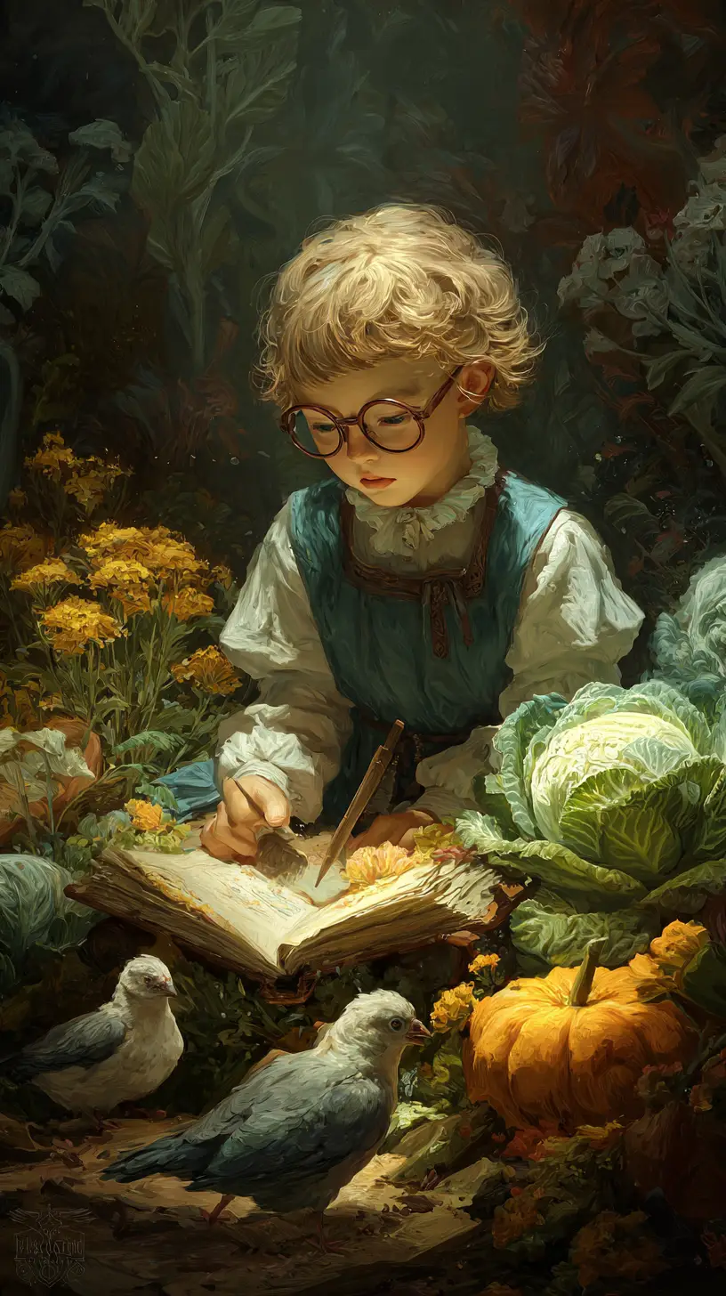 A young girl dressed as a witch among flowers