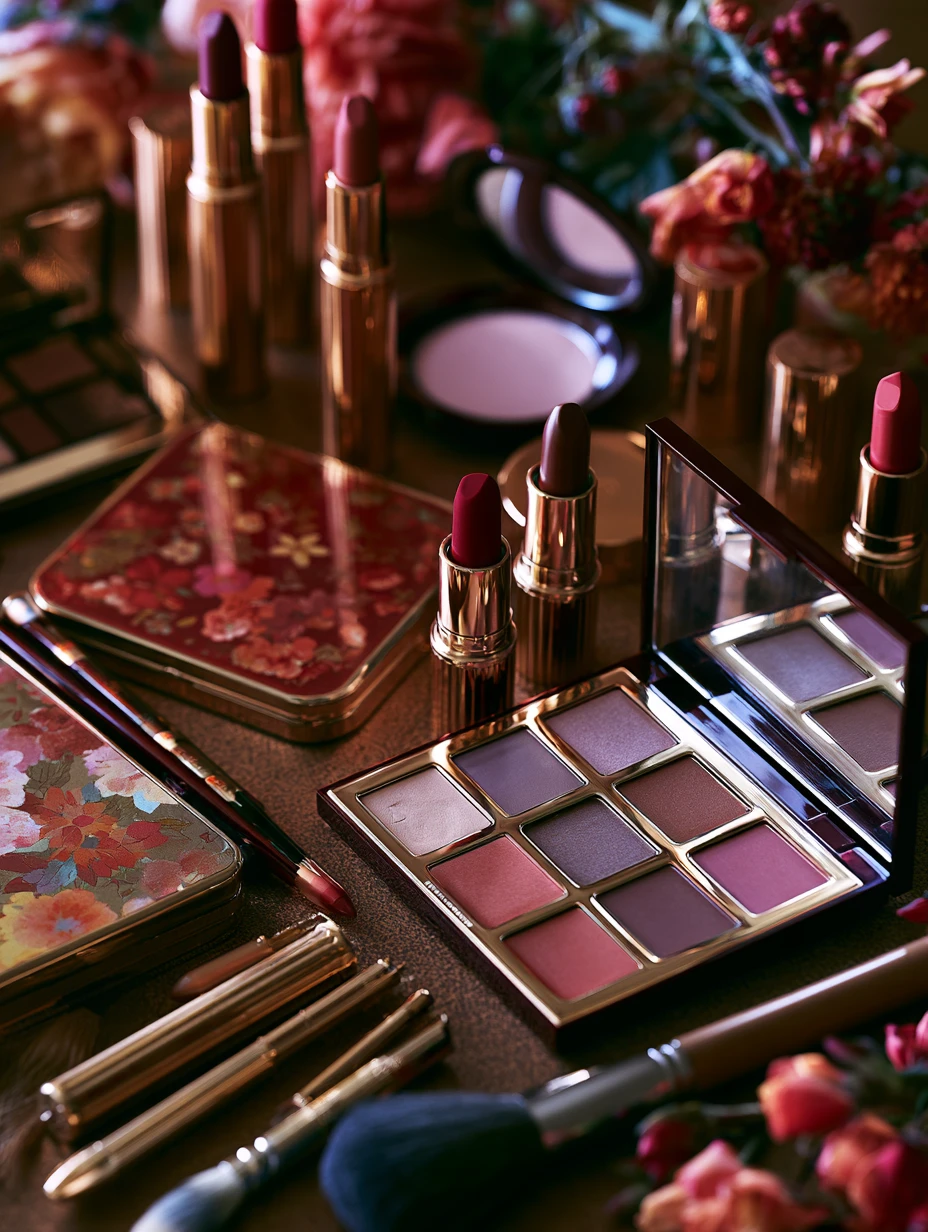 Warm makeup shades and boutique packaging in a makeup guide