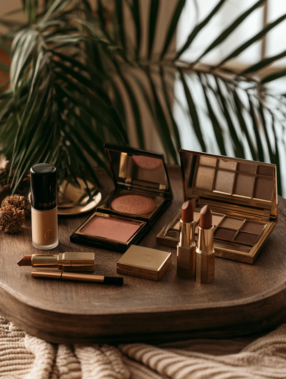 A makeup collection in warm shades and playful boutique packaging