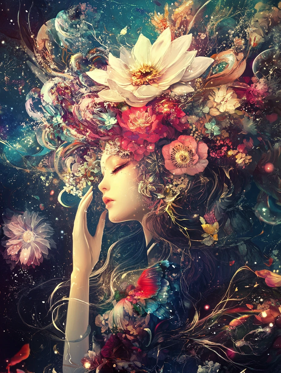 Whimsical Anime Artwork With Baroque Style And Pastel Metallic Accents