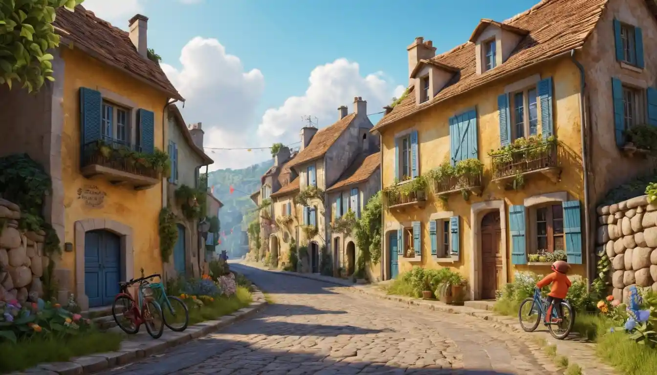 Clay Characters Along A Tour de France Village Road