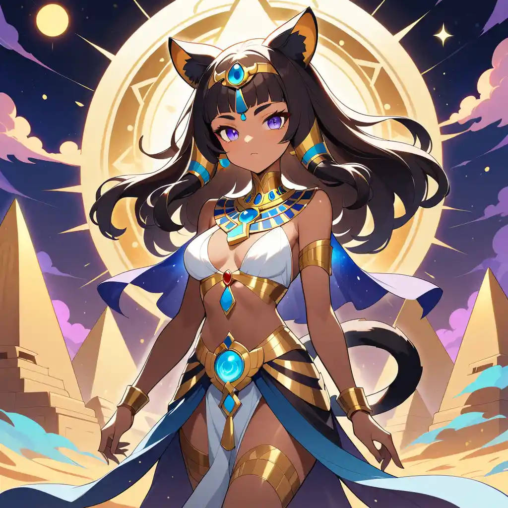 Majestic Tiger Woman Goddess Surrounded by Golden Hieroglyphs