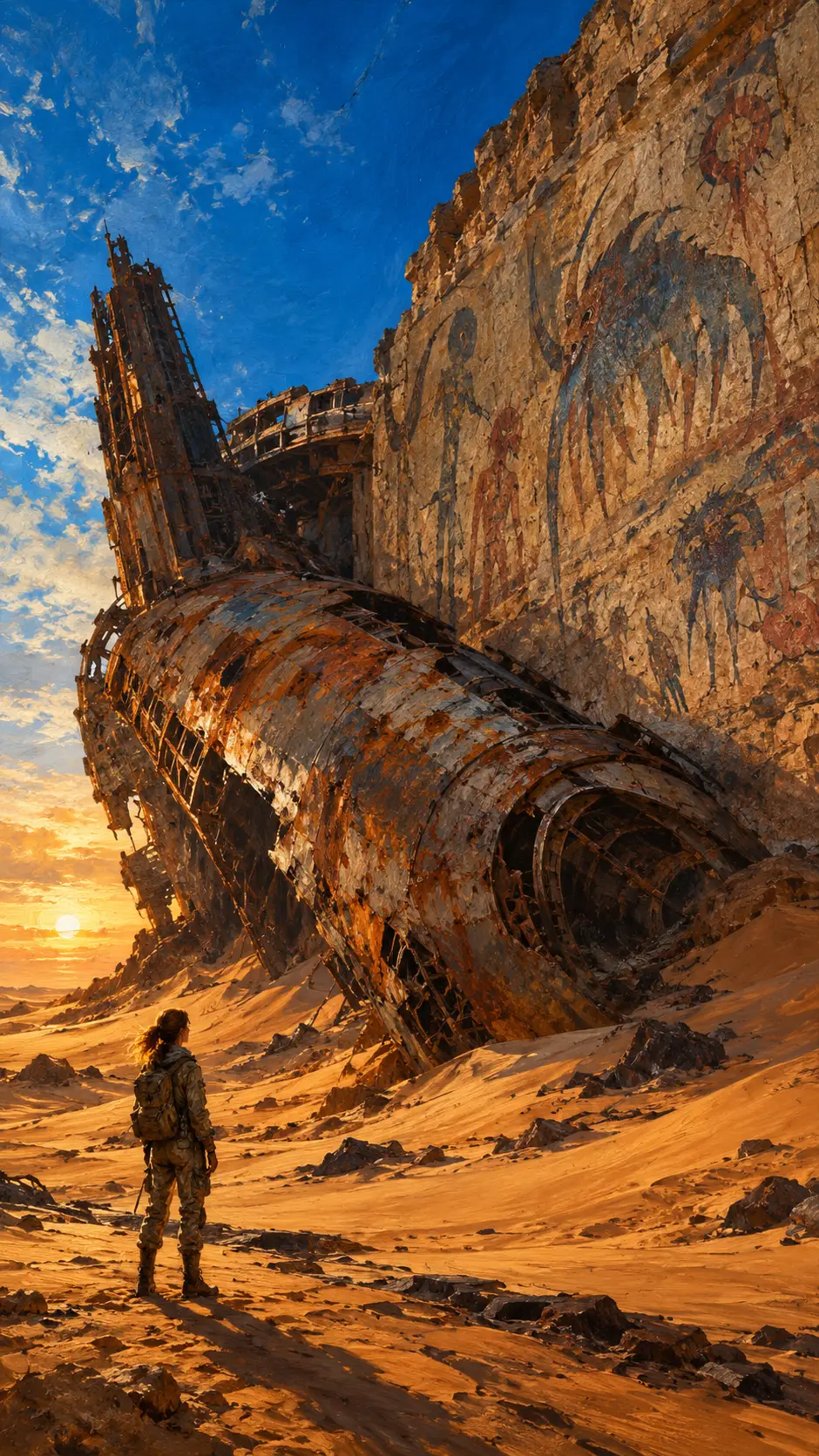 Los restos oxidados de una nave espacial yacen enterrados bajo las vastas dunas del desierto